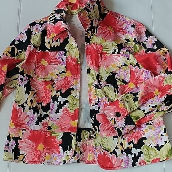 Erin London Floral Zip Front Jacket Sz PM - Picture 7 of 9